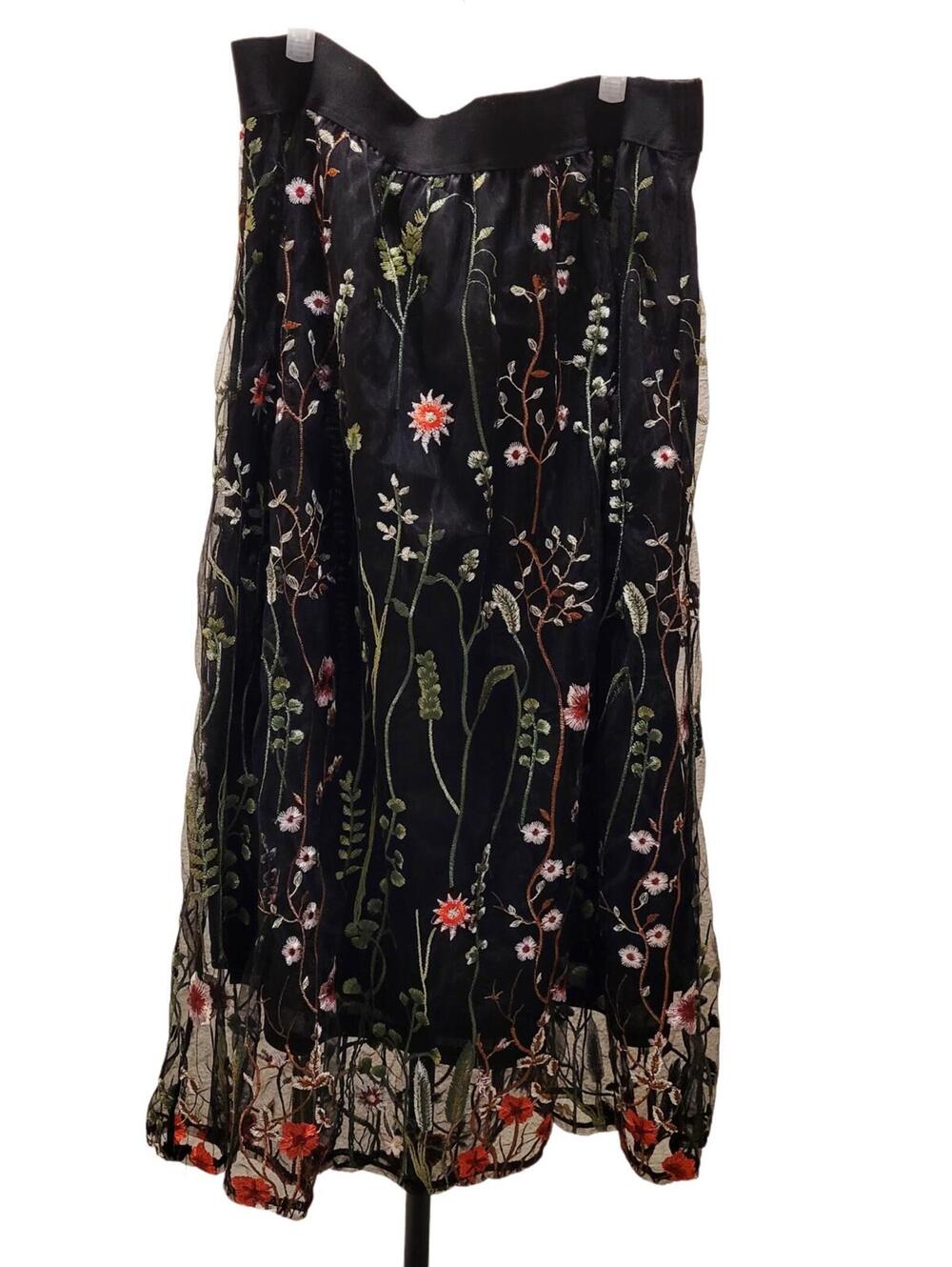 Zanzea Black Sheer Floral Embroidered Skirt
